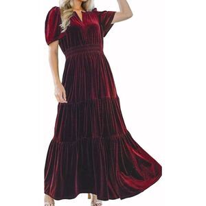 See & Be Seen NWT burgundy velvet tiered midi dress size small